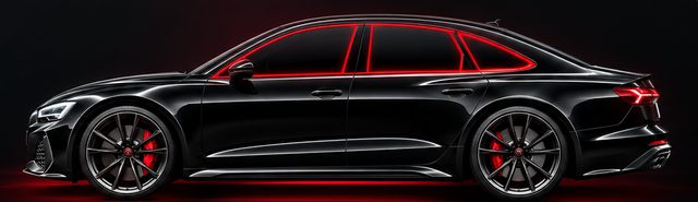 Black sport sedan with red window outlines